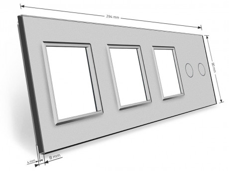 Сенсорная панель комбинированная для выключателя 2 сенсор 3 розетки (2-0-0-0) Livolo серый стекло