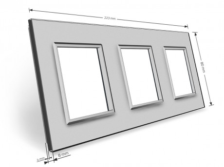 Рамка розетки 3 места Livolo серый стекло (C7-SR/SR/SR-15)