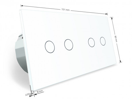 Сенсорный радиоуправляемый выключатель 4 сенсора (2-2) Livolo белый стекло (VL-C702R/C702R-11)