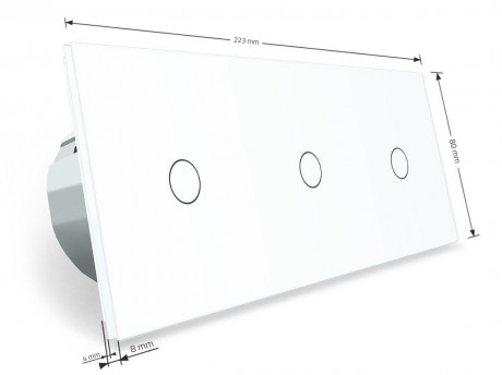Сенсорный радиоуправляемый проходной выключатель 3 сенсора (1-1-1) Livolo белый стекло