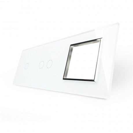 Сенсорная панель комбинированная для выключателя 3 сенсора 1 розетка (1-2-0) Livolo белый хром стекло