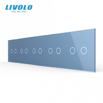 Сенсорная панель выключателя Livolo 10 каналов (2-2-2-2-2) голубой стекло (VL-C7-C2/C2/C2/C2/C2-19)