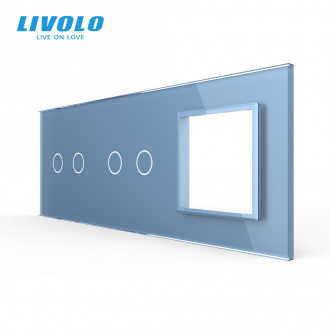 Сенсорная панель выключателя Livolo 4 канала и розетку (2-2-0) голубой стекло (VL-C7-C2/C2/SR-19)