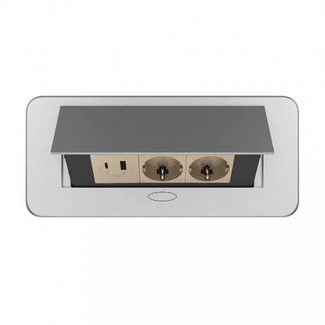 Розетка мебельная двойная с USB-A и USB-С Livolo золотой в сером (VL-SHS013-FCTC-FCUA.UCBP-S)