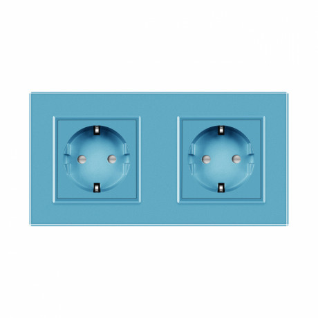 Розетка двойная с заземлением Livolo голубой стекло (VL-C7C2EU-19)