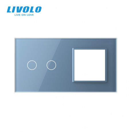 Сенсорная панель комбинированная для выключателя 2 сенсора 1 розетка (2-0) Livolo голубой стекло (C7-C2/SR-19)