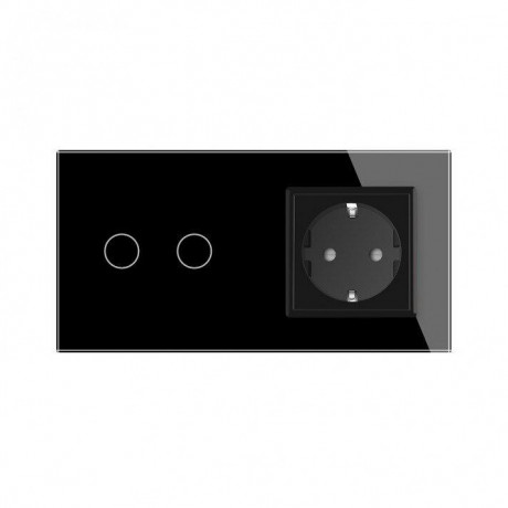 Умный сенсорный ZigBee выключатель 2 сенсора 1 розетка Livolo черный стекло (VL-C702Z/C7C1EU-12)