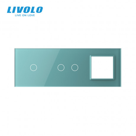 Сенсорная панель выключателя Livolo 3 каналов и розетку (1-2-0) зеленый стекло (VL-C7-C1/C2/SR-18)