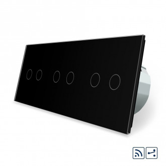 Сенсорный радиоуправляемый проходной выключатель 6 сенсоров (2-2-2) Livolo черный стекло