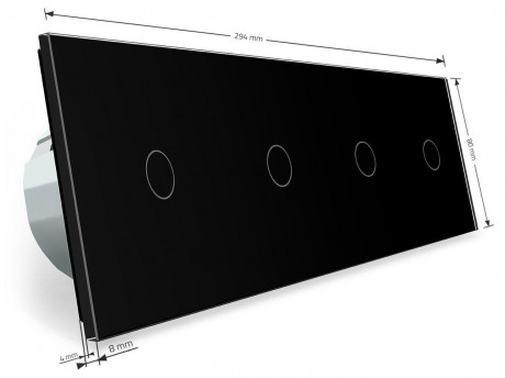 Сенсорный радиоуправляемый проходной выключатель 4 сенсора (1-1-1-1) Livolo черный стекло (VL-C704SR-12)