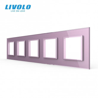 Рамка розетки 5 мест Livolo розовый стекло (C7-SR/SR/SR/SR/SR-17)