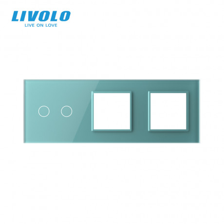 Сенсорная панель выключателя Livolo 2 канала и двух розеток (2-0-0) зеленый стекло (VL-C7-C2/SR/SR-18)