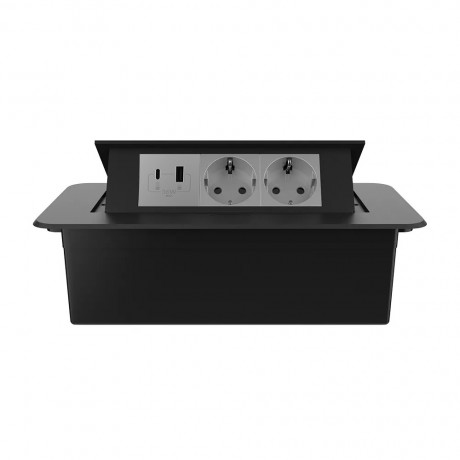 Розетка мебельная двойная с USB-A и USB-C Livolo серый в черном (VL-SHS013-FCTC-FCUA.UCIP-B)