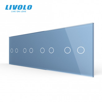 Сенсорная панель выключателя Livolo 8 каналов (2-2-2-2) голубой стекло (VL-C7-C2/C2/C2/C2-19)