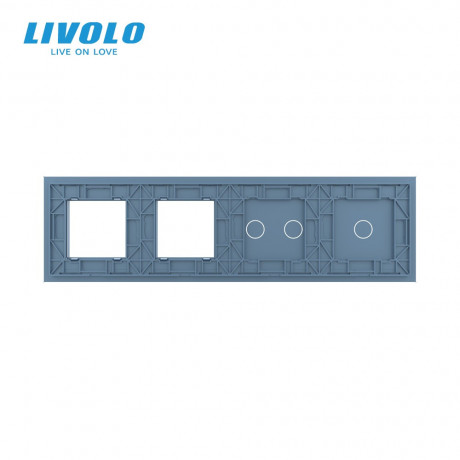 Сенсорная панель выключателя Livolo 3 канала и две розетки (1-2-0-0) голубой стекло (VL-C7-C1/C2/SR/SR-19)