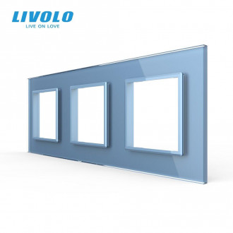 Рамка розетки 3 места Livolo голубой стекло (C7-SR/SR/SR-19)