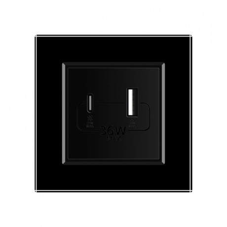 Розетка USB-A и USB-C 36W Livolo черный стекло (VL-C7FCUA18W.UC18W-2BP)