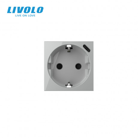 Механизм электрическая розетка с портом USB-C Livolo серый (VL-FCTF16A.UC18W-2IP)