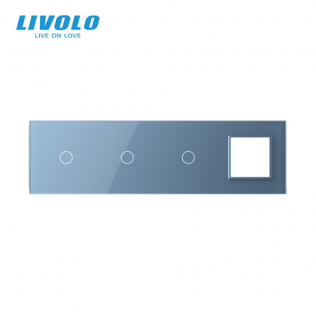 Сенсорная панель выключателя Livolo 3 канала и розетку (1-1-1-0) голубой стекло (VL-C7-C1/C1/C1/SR-19)
