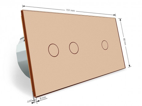 Сенсорный проходной выключатель 3 сенсора (1-2) Livolo золото стекло (VL-C701S/C702S-13)