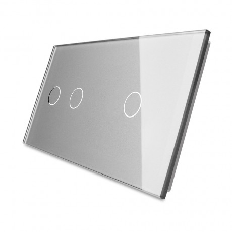 Сенсорная панель выключателя Livolo 3 канала (2-1) серый стекло (VL-C7-C2/C1-15)