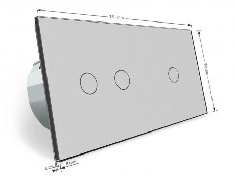 Сенсорный выключатель 3 сенсора (1-2) Livolo серый стекло (VL-C701/C702-15)