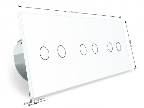 Сенсорный радиоуправляемый проходной выключатель 6 сенсоров (2-2-2) Livolo белый стекло