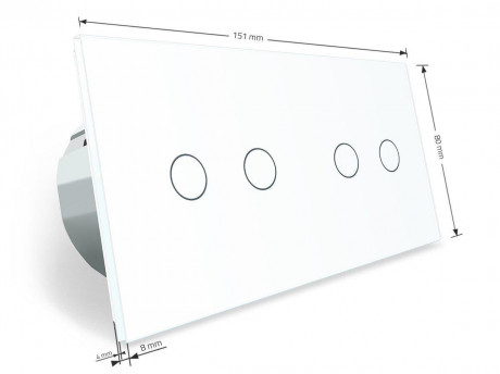 Сенсорный радиоуправляемый выключатель 4 сенсора (2-2) Livolo белый стекло (VL-C702R/C702R-11)