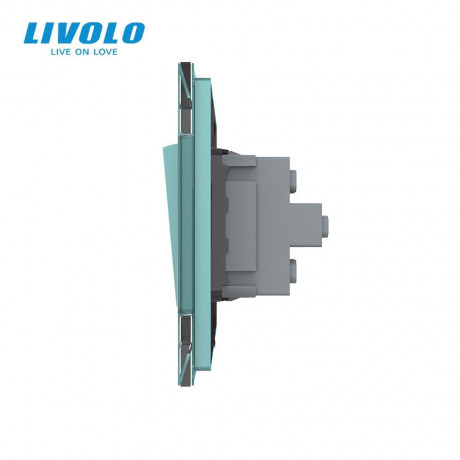 Двухклавишный проходной выключатель Livolo зеленый стекло (VL-C7K2S-18)