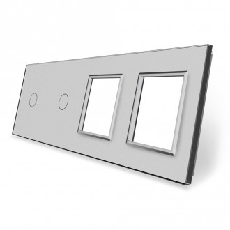 Сенсорная панель комбинированная для выключателя 2 сенсора 2 розетки (1-1-0-0) Livolo серый стекло
