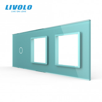 Сенсорная панель выключателя Livolo и двух розеток (1-0-0) зеленый стекло (VL-C7-C1/SR/SR-18)