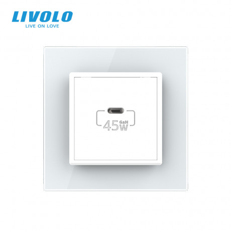 Розетка USB type C с блоком питания 45W Livolo белый (VL-C7-FCUC-2WP)