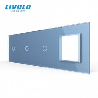 Сенсорная панель выключателя Livolo 3 канала и розетку (1-1-1-0) голубой стекло (VL-C7-C1/C1/C1/SR-19)