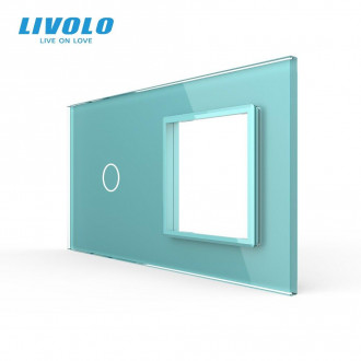Сенсорная панель комбинированная для выключателя 1 сенсор 1 розетка (1-0) Livolo зеленый стекло (C7-C1/SR-18)