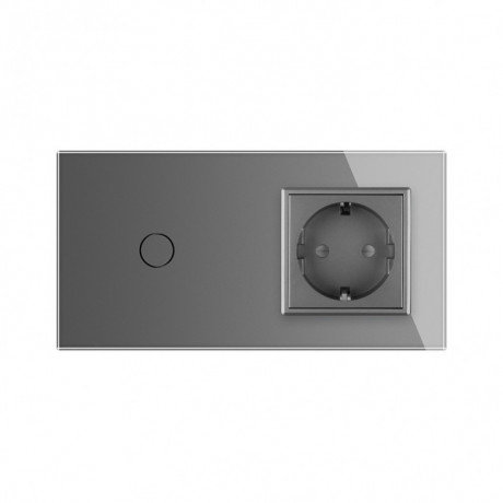 Бесконтактный выключатель с розеткой Livolo серый стекло (VL-C701/C7C1EU-PRO-15)