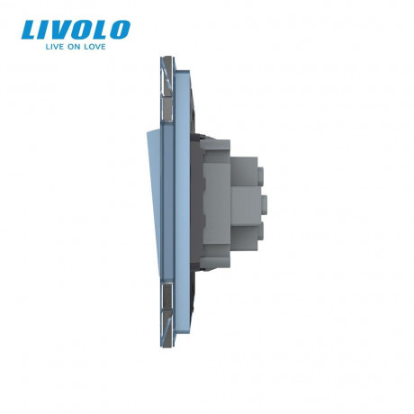 Одноклавишный проходной выключатель Livolo голубой стекло (VL-C7K1S-19)