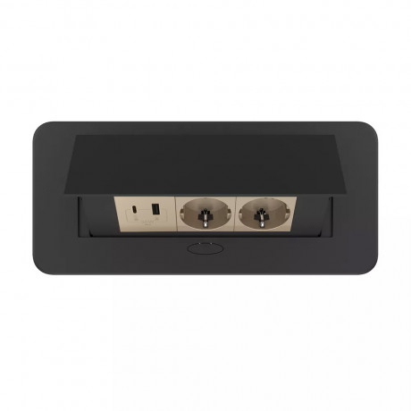 Розетка мебельная двойная с USB-A и USB-C Livolo золотой в черном (VL-SHS013-FCTC-FCUA.UCAP-B)