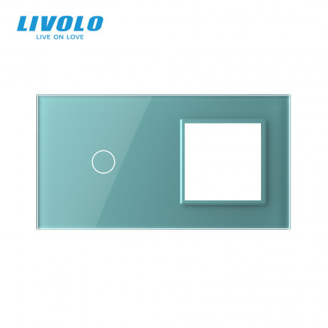 Сенсорная панель комбинированная для выключателя 1 сенсор 1 розетка (1-0) Livolo зеленый стекло (C7-C1/SR-18)