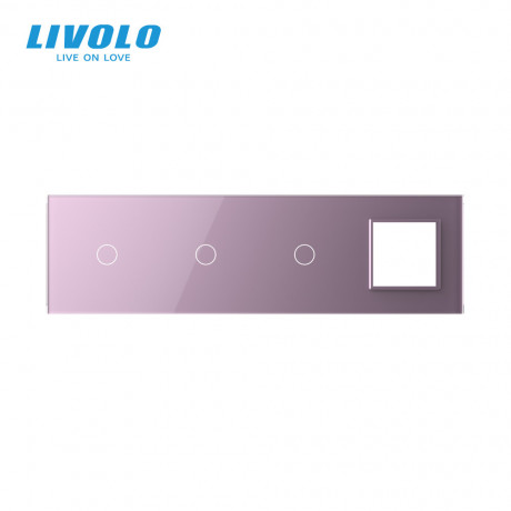 Сенсорная панель выключателя Livolo 3 канала и розетку (1-1-1-0) розовый стекло (VL-C7-C1/C1/C1/SR-17)