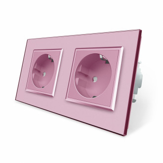 Розетка двойная с заземлением Livolo розовый стекло (VL-C7C2EU-17)