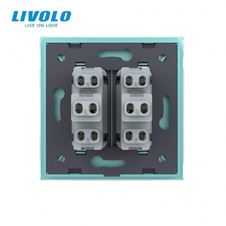 Двухклавишный выключатель Livolo зеленый стекло (VL-C7K2-18)