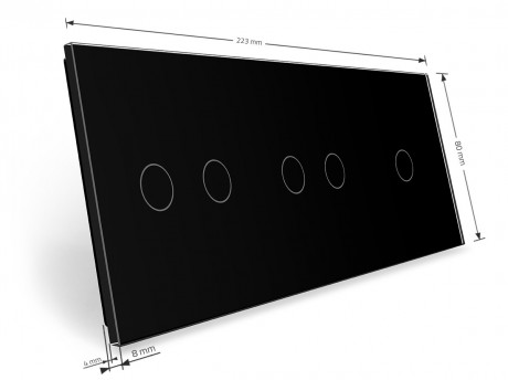 Сенсорная панель для выключателя 5 сенсоров (1-2-2) Livolo черный стекло (C7-C1/C2/C2-12)