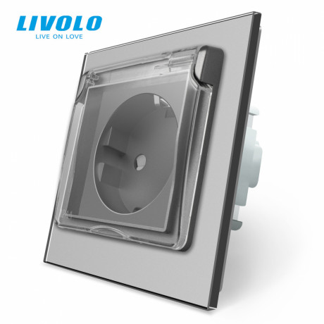 Розетка влагозащищенная с крышкой Livolo серый стекло (VL-C7C1EUWF-15)