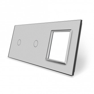 Сенсорная панель комбинированная для выключателя 2 сенсора 1 розетка (1-1-0) Livolo серый стекло