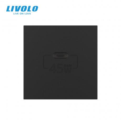 Механизм розетка USB type C с блоком питания 45W Livolo черный (VL-FCUC-2BP)
