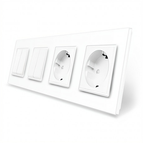 Комплект двухклавишных выключателей с двойной розеткой Livolo белый стекло (VL-C7K2/K2/FCTC16A/FCTC16A-8WP)