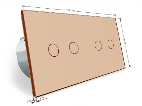 Сенсорный проходной выключатель 4 сенсора (2-2) Livolo золото стекло (VL-C702S/C702S-13)