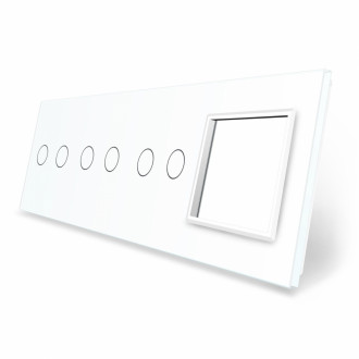 Сенсорная панель выключателя 6 сенсоров и розетку (2-2-2-0) Livolo белый стекло (VL-P702/02/02/E-8W)