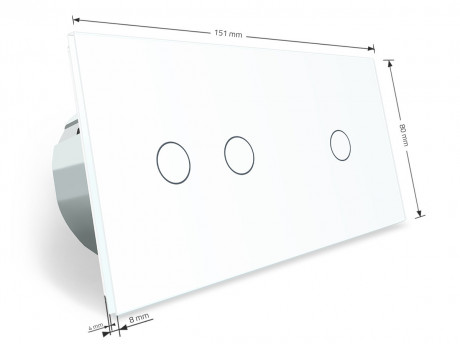 Сенсорный выключатель 3 сенсора (1-2) Livolo белый стекло (VL-C701/C702-11)