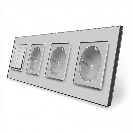 Двухклавишный выключатель с тройной розеткой Livolo серый стекло (VL-C7K2/FCTC16A/FCTC16A/FCTC16A-8IP)